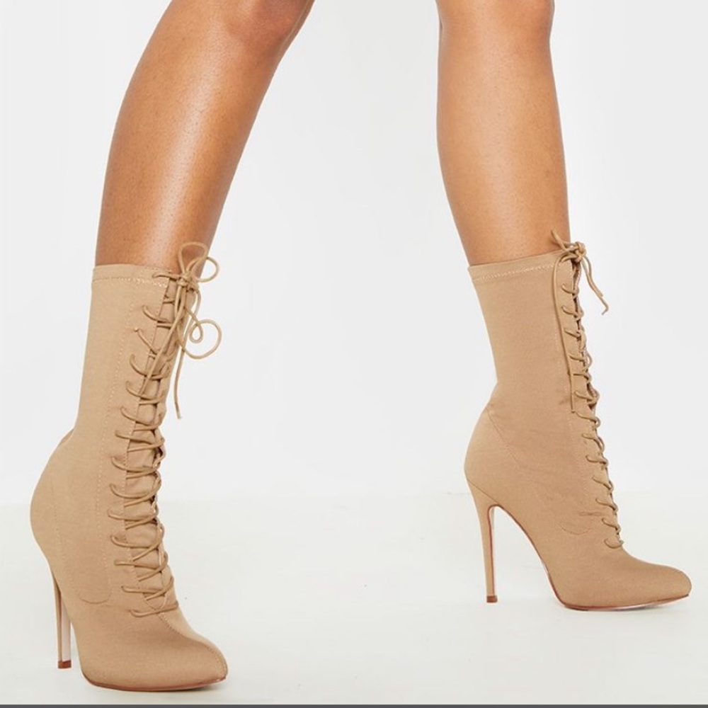 Mazy Nude Lace up Sock Boots